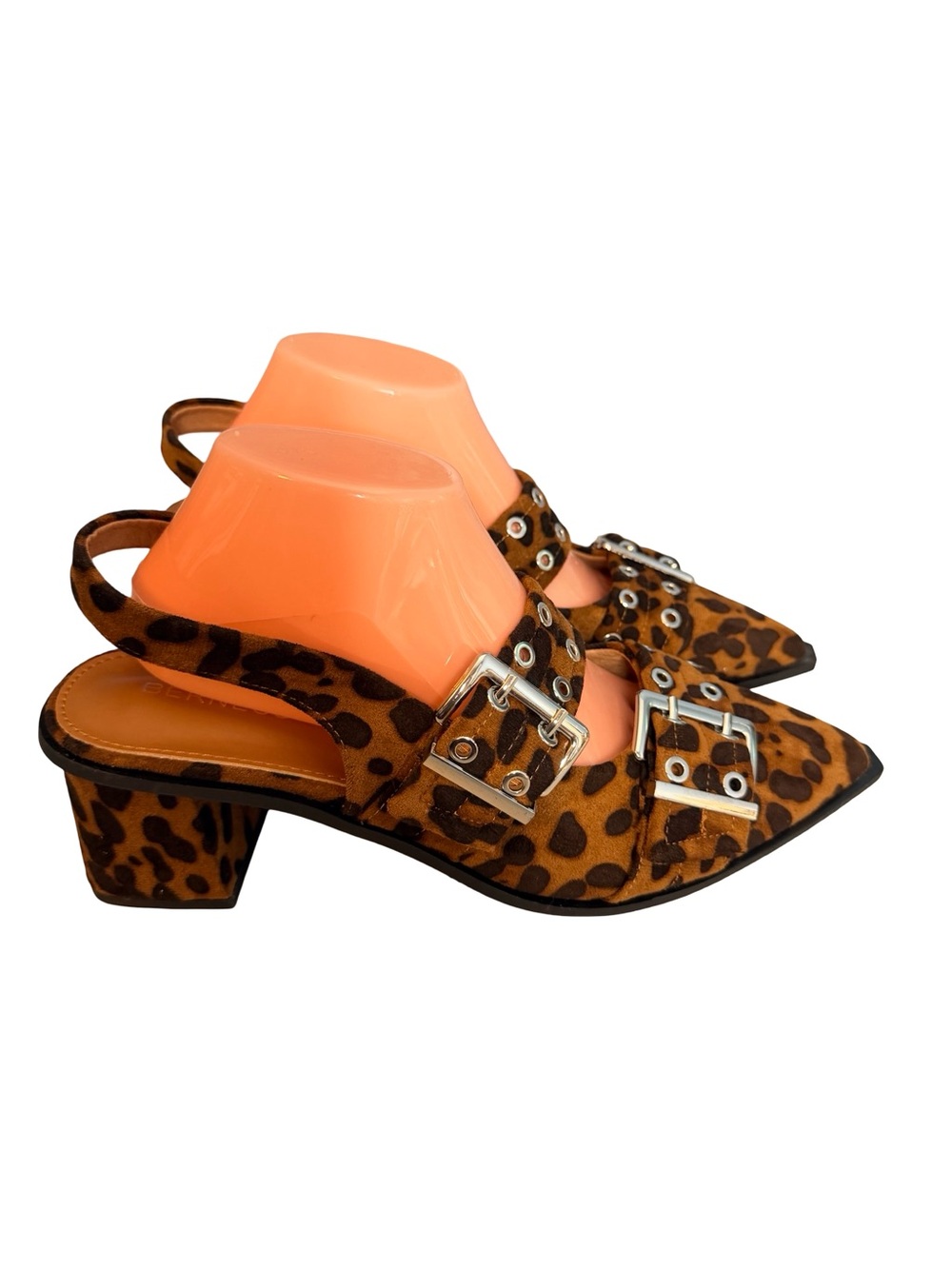 Berness Mary Jane Leopard Print Slingback Block Heel Pumps size 10 double buckle - Picture 5 of 11